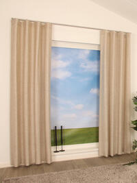 Dit overgordijn heeft een mooie melange van verschillende kleuren, valt onder de dunne overgordijnen en laat veel licht door