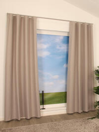 Twice is een soepel vallende overgordijnstof met een ingeweven visgraatmotief dat aan beide zijden van de stof zichtbaar is